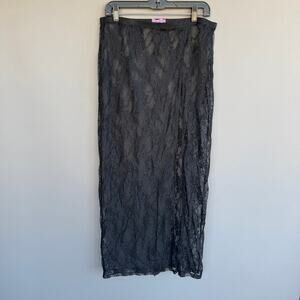 Edikted Black lace maxi skirt - side slit - see through - sheer - size XL